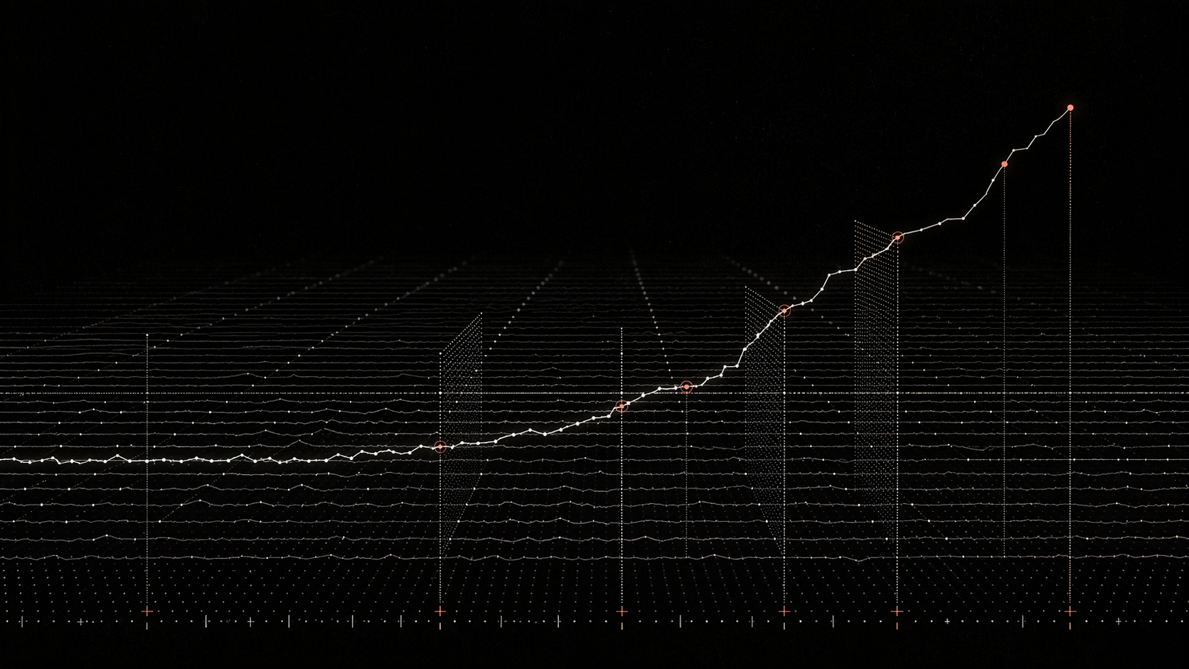 Dark median signal field with one distinctive path rising above standardized traces.